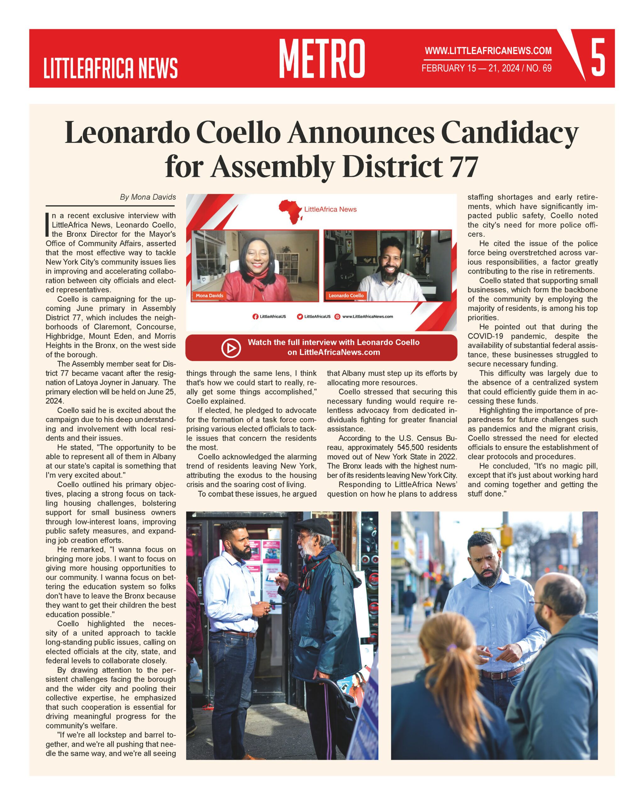 Leonardo Coello Assembly District 77 Candidate Interview-LittleAfrica News